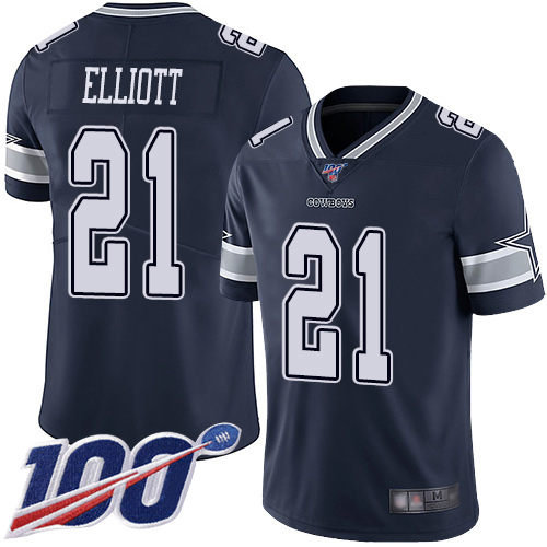 Men Dallas Cowboys Limited Navy Blue Ezekiel Elliott Home #21 100th Season Vapor Untouchable NFL Jersey->youth nfl jersey->Youth Jersey